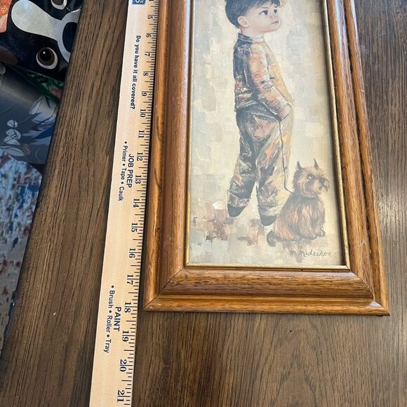Vintage MCM M.Medeiros 60’s Framed Boy and Dog Painting Print - Picture 6 of 7